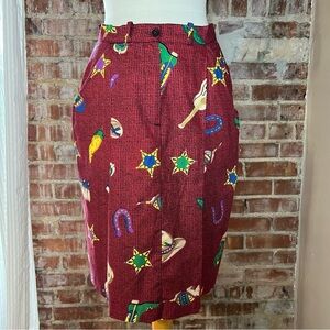 Vintage Western Red Houndstooth, Patterned Cowgirl Skirt -Size 6 -SK03